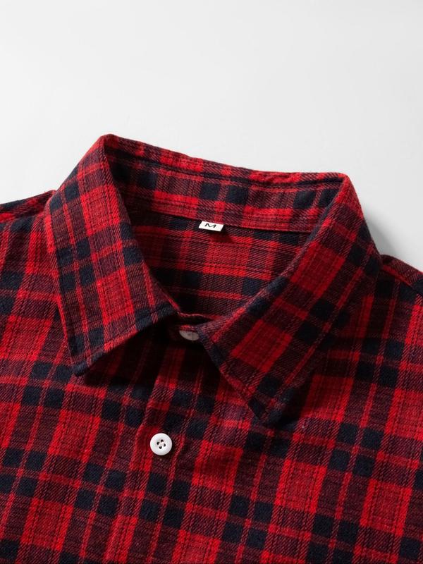 Men's Plaid Print Button Front Long Sleeve Shirt, Regular Fit Casual Collared Top for Fall & Winter, Men's Clothes for Daily Wear