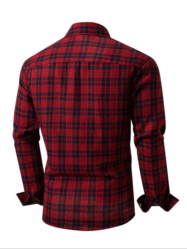 Men's Plaid Print Button Front Long Sleeve Shirt, Regular Fit Casual Collared Top for Fall & Winter, Men's Clothes for Daily Wear