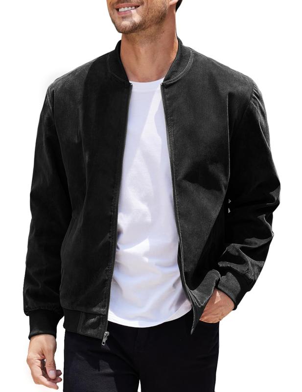 COOFANDY B Men's Casual Varsity Jacket Vintage Lightweight Suede Bomber Jackets Classic Fabric Menswear Soft Chino Coats Chino Coats Chino Coats  Fashion Stylish black friday