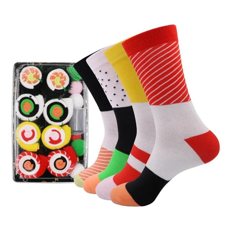 Sushi Socks, 4 Pairs Funny Novelty Socks for Men and Women, Gift for Thanksgiving Christmas, Menswear