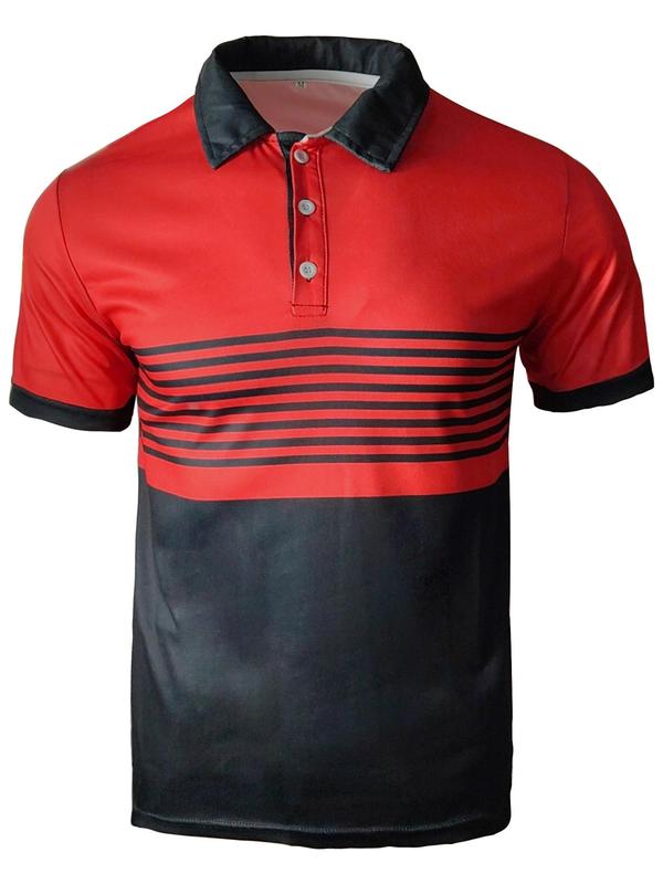 Men's Colorblock Striped Print Polo Shirt, Regular Fit Casual Short Sleeve Button Front Top for Summer, Fashion Men's Clothes for Daily Wear