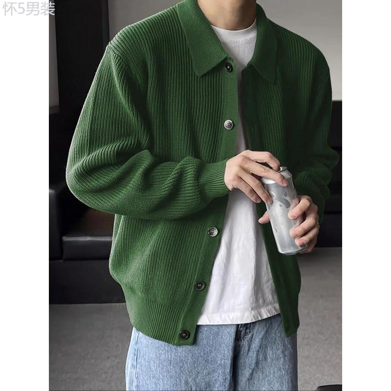 Men's Solid Button Front Cardigan, Loose Casual Long Sleeve Collar Knitwear for Daily Wear, Cardigan Sweater, Men's Knit Clothing for Fall, Starboy Outfit Menswear Soft