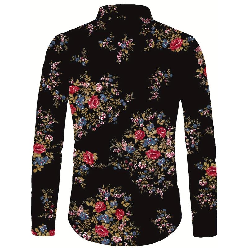 Men's Bouquet Printed Long-Sleeved Shirt, Suitable for Spring and Autumn, Casual and Comfortable, Can Be Used as a Gift