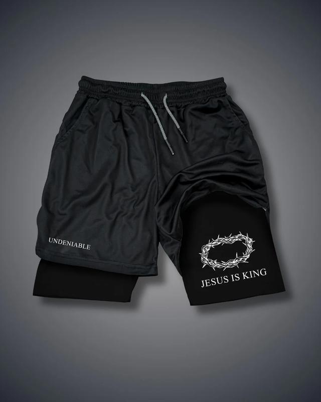 John 3:16 The Cross Performance Shorts Shorts Men's Cross & Letter Print 2 in 1 Drawstring Waist Shorts, Loose Casual Pocket Track Shorts for Summer, Fashion Men's Bottoms for Daily Wear gym wear