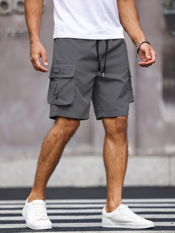 Men's Solid Flap Pocket Cargo Shorts, Street Drawstring Waist Shorts for Daily Outdoor Wear, Men's Bottoms for Summer