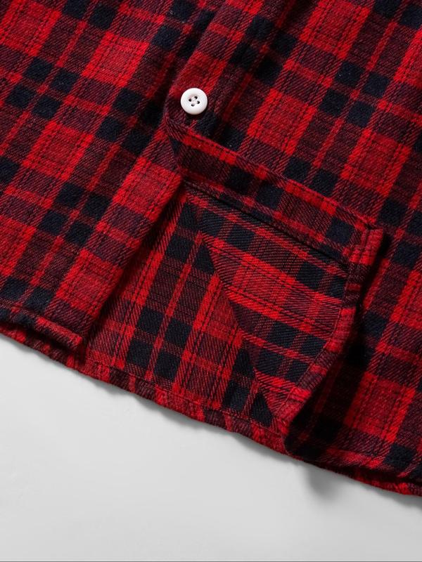 Men's Plaid Print Button Front Long Sleeve Shirt, Regular Fit Casual Collared Top for Fall & Winter, Men's Clothes for Daily Wear