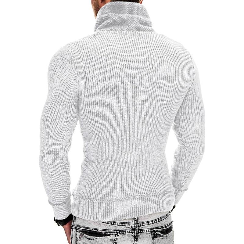 Men's Knitted Turtleneck Pullover Shawl Collar Sweaters Slim Fit High Neck Hoodies with Pockets