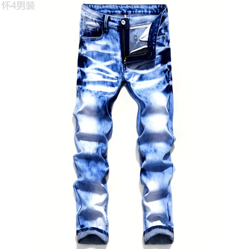 Slim Fit Mid Stretch Denim Jeans - Classic Fashion Style, Soft Cotton Blend, Solid Color, Regular Length, Hand Washable - Perfect for Spring and Summer Menswear Spandex Trouser Pants Fabric Polyester Fabric Polyester Pocket