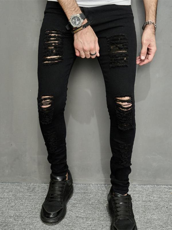 Men's Ripped Pocket Skinny Jeans, Casual Comfy Denim Pants for Daily Wear, Jeans for Men, Fashion Men's Bottoms for All Seasons