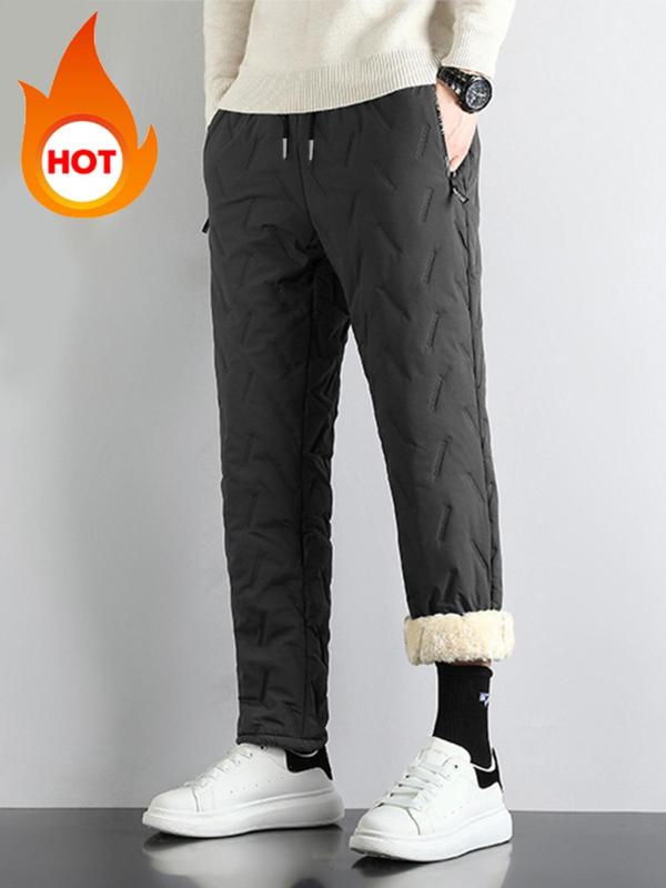 Men's Solid Drawstring Pocket Waist Jogger Pants, Casual Comfy Regular Fit Thermal Lined Pants for Fall & Winter, Men's Trousers for Daily Wear