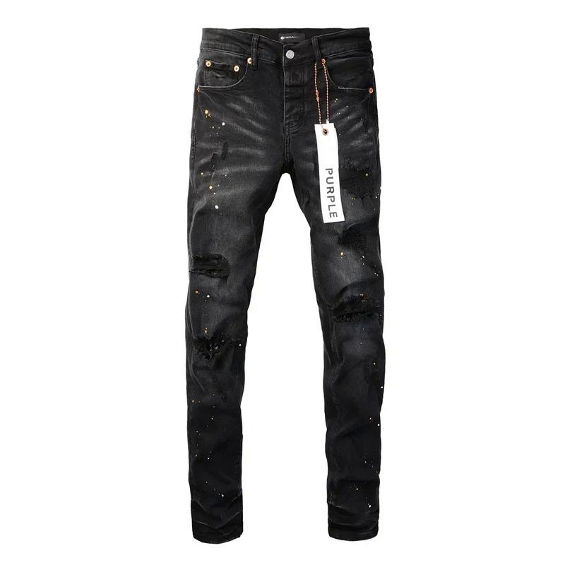 Purple Jeans American High Street Paint Hole Black 9045 2024 New Fashion Trend High Quality Jeans Menswear Man