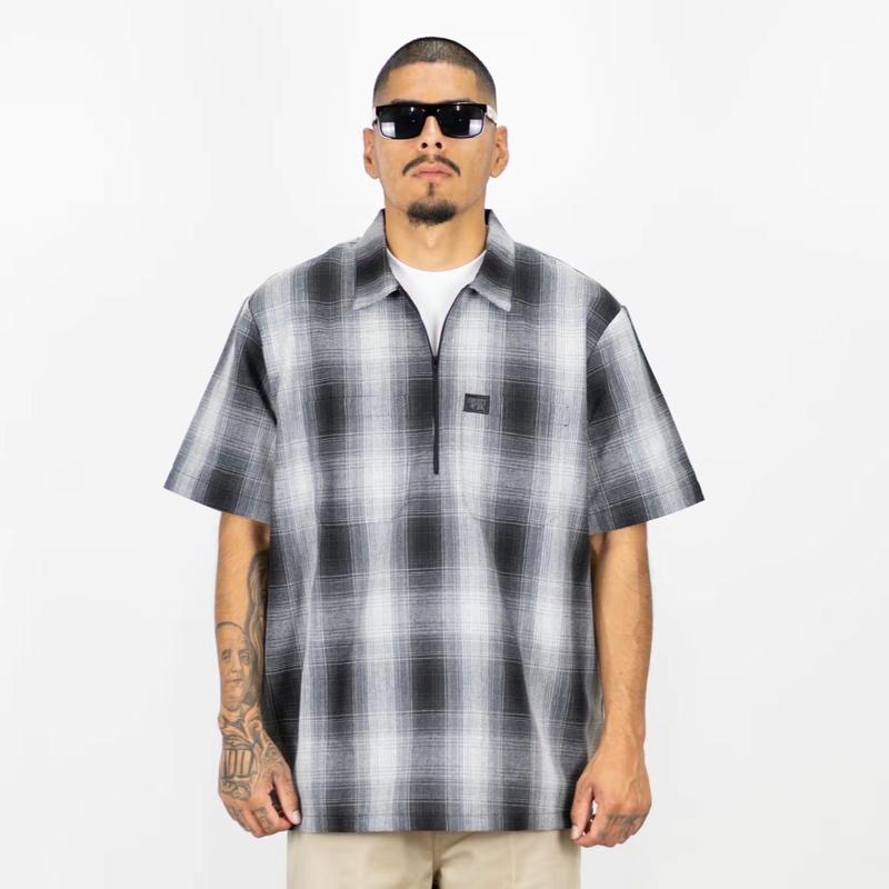 FB County Men's Checker Short Sleeve Shirt with Pocket - Hip Hop Style Casual Collared Button Up Loose Fit - Top, Menswear