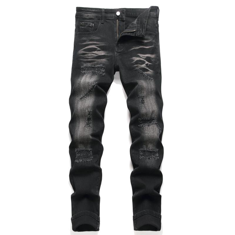 Men's Fashion Biker Classic Distressed Straight Slim Fit Designer Jeans For Men Denim Pants