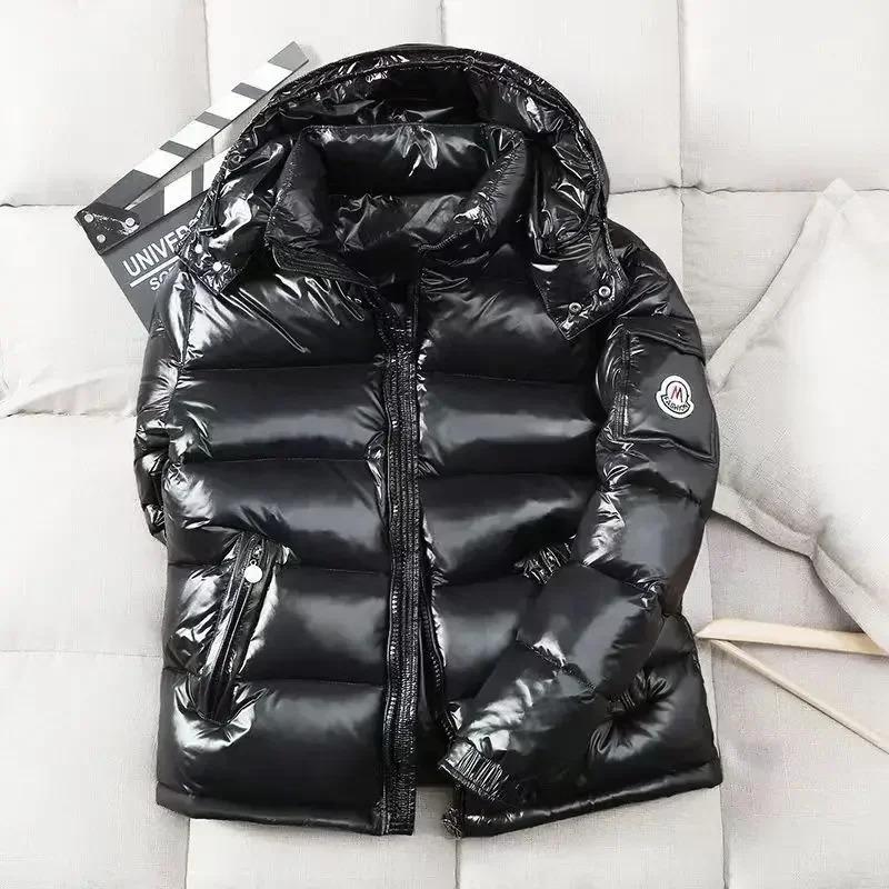 Winter Men Shiny Puffer Jackets Hooded Casual White Duck Down Coats Male Outdoor Windproof Warm Jackets 4XL