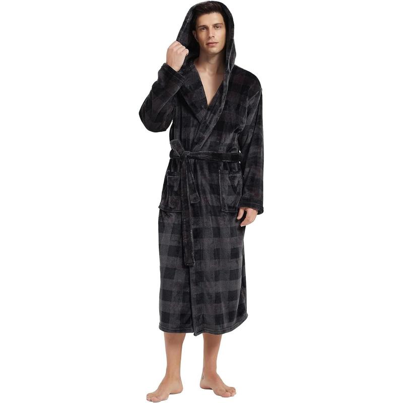 Men's hooded bathrobe, wool bathrobe, men's plush bathrobe, warm and skin-friendly