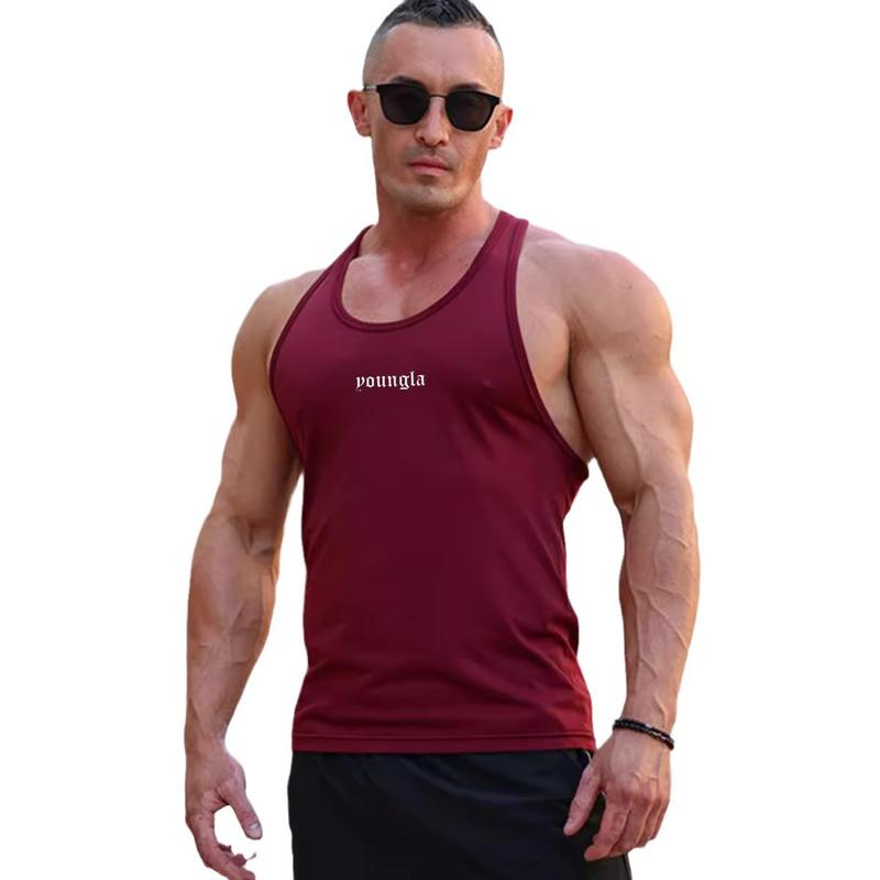 Youngla New Running Sports Workout Sleeveless Top Casual Breathable Stretch Muscle Giant Wait Lifting Vest