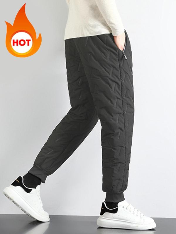 Men's Solid Drawstring Pocket Waist Jogger Pants, Casual Comfy Regular Fit Thermal Lined Pants for Fall & Winter, Men's Trousers for Daily Wear