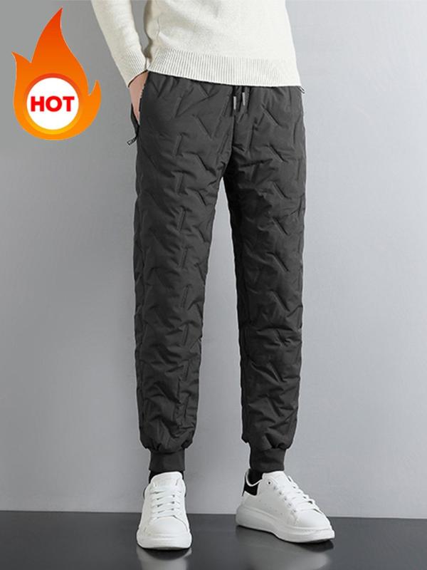 Men's Solid Drawstring Pocket Waist Jogger Pants, Casual Comfy Regular Fit Thermal Lined Pants for Fall & Winter, Men's Trousers for Daily Wear