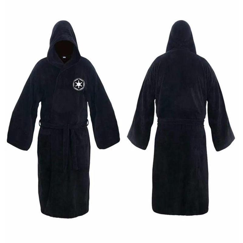 Male Flannel Robe Male With Hooded Thick Star Dressing Gown Jedi Empire Men's Bathrobe Winter Long Robe Mens Bath Robes Homewear