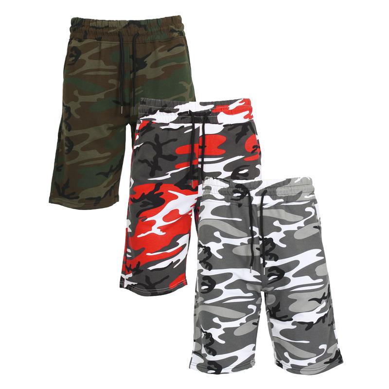 3 Pack Men's Camo Printed French Terry Shorts (Sizes, S-2XL)