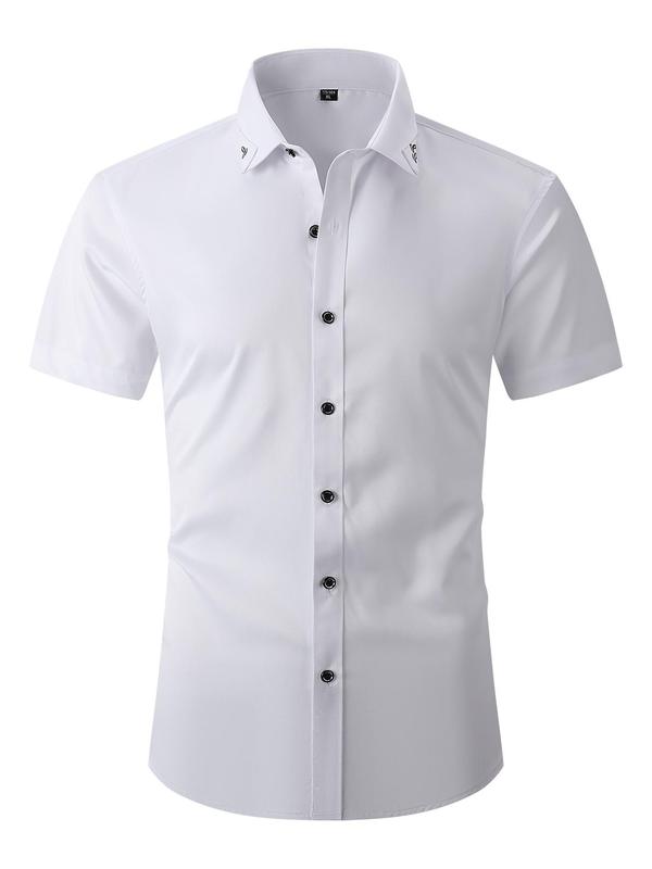 Men's Regular Fit Embroidery Button Front Shirt, Casual Short Sleeve Collar Shirt for Summer, Fashion Men's Top for Daily Wear