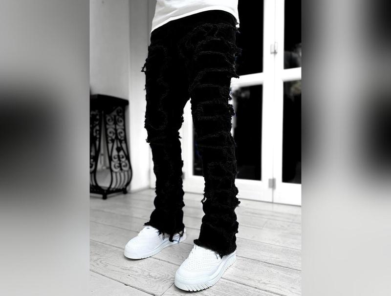 Men Trousers Individual Patched Pants Long Tight Fit Stacked Jeans For Mens Clothing