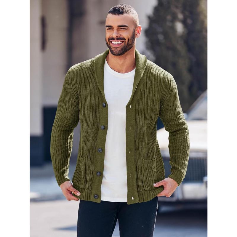 Men's Shawl Collar Cardigan Sweater Multi-Color Button Down Knitted Sweaters with Pockets