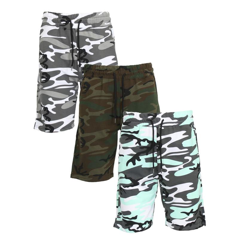 3 Pack Men's Camo Printed French Terry Shorts (Sizes, S-2XL)