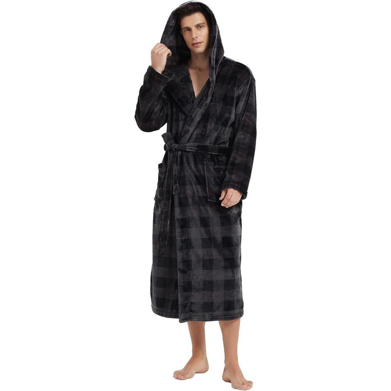 Men's hooded bathrobe, wool bathrobe, men's plush bathrobe, warm and skin-friendly