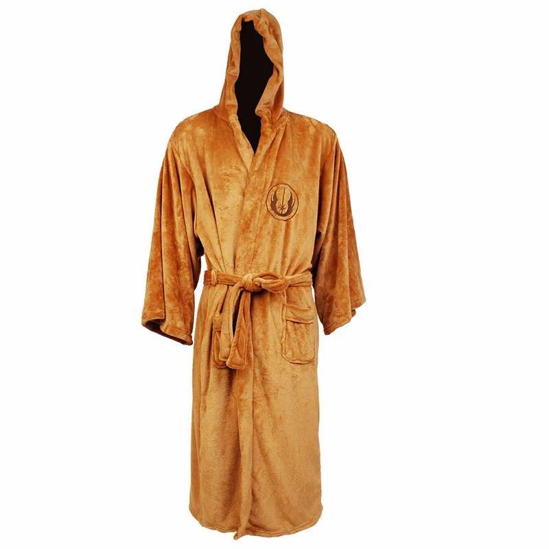 Male Flannel Robe Male With Hooded Thick Star Dressing Gown Jedi Empire Men's Bathrobe Winter Long Robe Mens Bath Robes Homewear