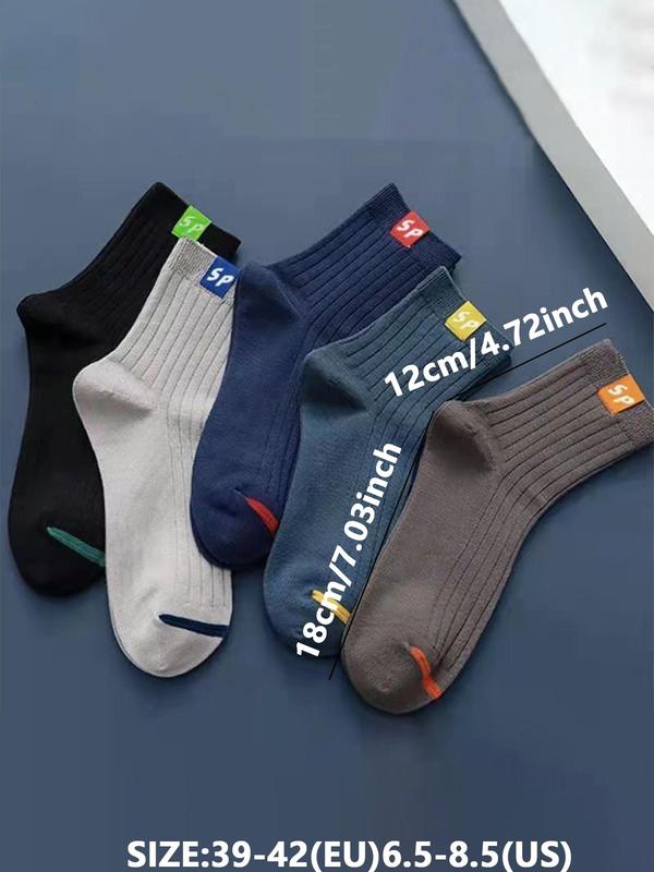 Men's 5 Pairs Letter Print Mid-calf Socks, Comfort Breathable Socks for Men, Multi-pack Mid Tube Knit Crew Socks, Casual Athletic Running Socks, Men's Socks & Hosiery