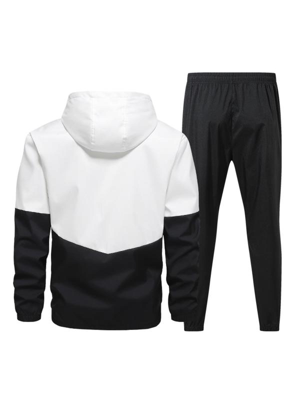 Men's Colorblock Zip Up Hoodie & Drawstring Waist Pants Two-piece Set, Regular Fit Casual Long Sleeve Hooded Sweatshirt & Pocket Trousers, Men's Two-piece Outfits for Outdoor Workout Running