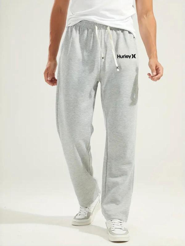 Men's Letter Print Drawstring Waist Sweatpants, Casual Pocket Jogger Pants for Daily Wear, Men's Trousers for All Seasons