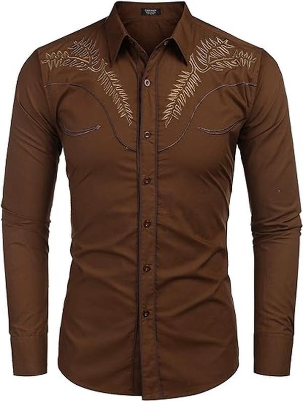 COOFANDY Men's Western Shirts Long Sleeve Slim Fit Embroideres Cowboy Casual Button Down Shirt Classic Cotton Menswear Soft Stylish Tops Formal