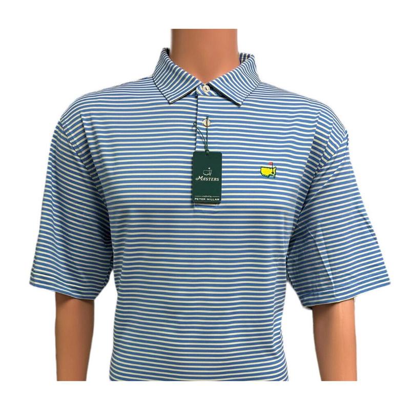 2024 Masters by Peter Millar Men's Blue Stripe Performance Golf Polo Shirt NEW