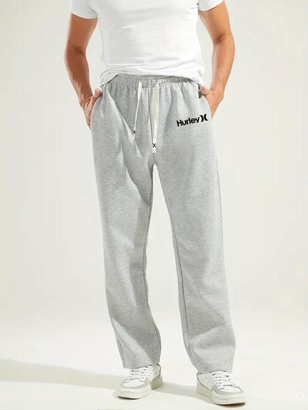 Men's Letter Print Drawstring Waist Sweatpants, Casual Pocket Jogger Pants for Daily Wear, Men's Trousers for All Seasons