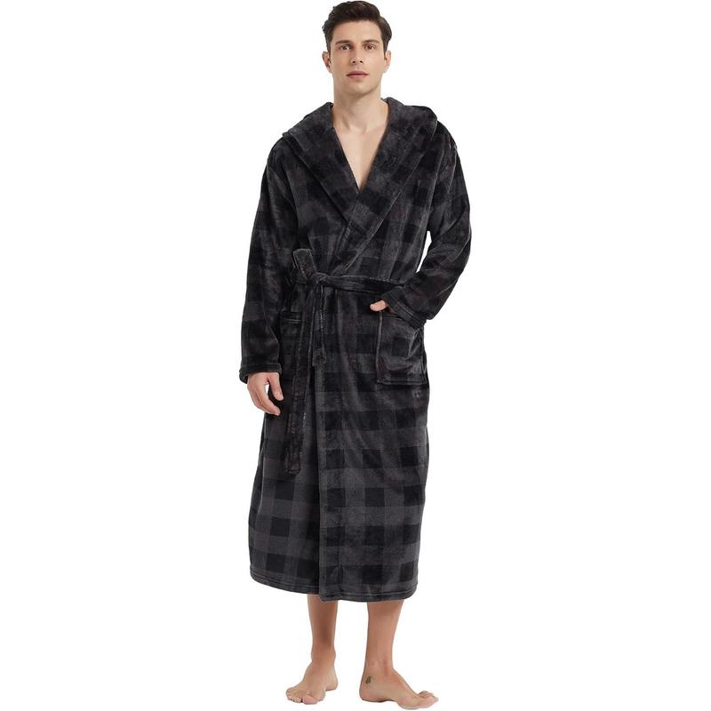 Men's hooded bathrobe, wool bathrobe, men's plush bathrobe, warm and skin-friendly