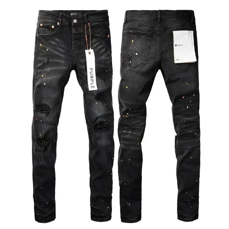 Purple Jeans American High Street Paint Hole Black 9045 2024 New Fashion Trend High Quality Jeans Menswear Man