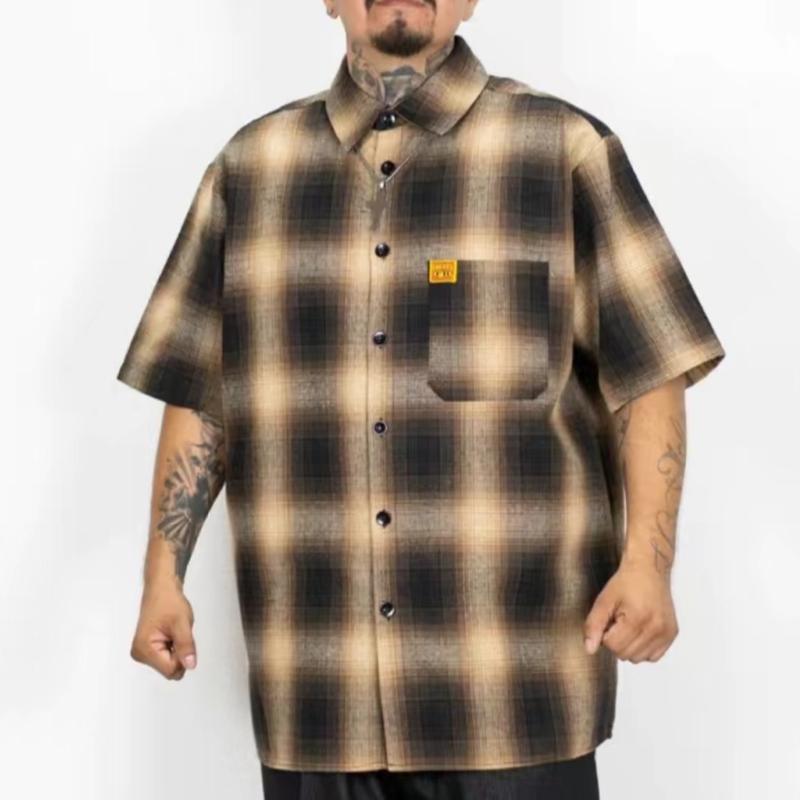 FB County Men's Checker Short Sleeve Shirt with Pocket - Hip Hop Style Casual Collared Button Up Loose Fit - Top, Menswear