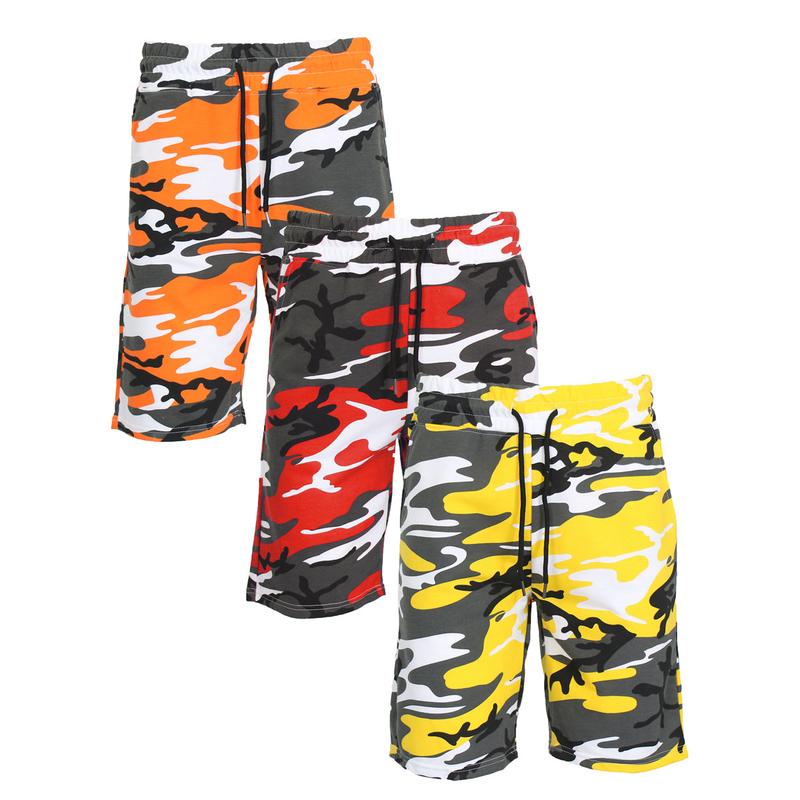 3 Pack Men's Camo Printed French Terry Shorts (Sizes, S-2XL)