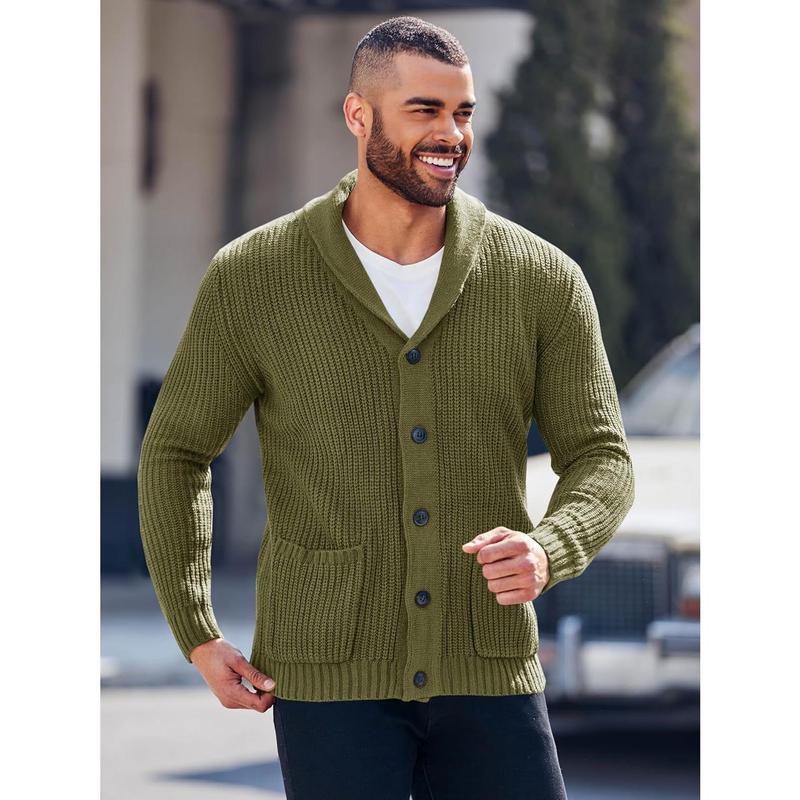 Men's Shawl Collar Cardigan Sweater Multi-Color Button Down Knitted Sweaters with Pockets