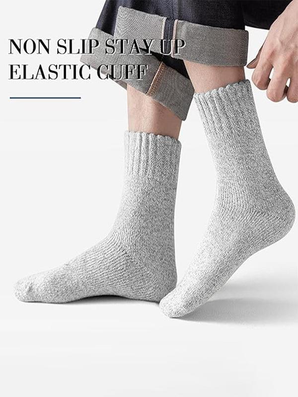 Men's Solid Thermal Lined Fuzzy Socks, Casual Soft Comfy Breathable Socks for Fall & Winter, Men's Socks for Daily Wear