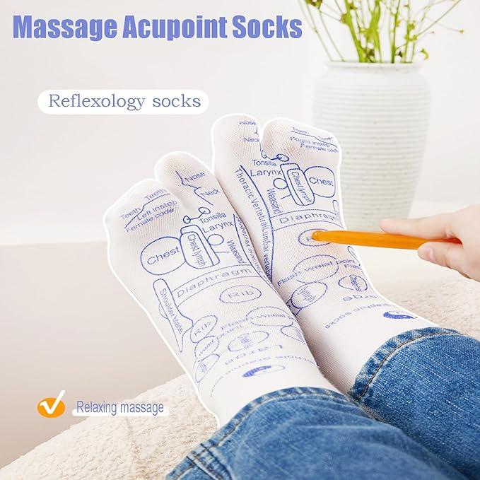 Reflexology Socks Set - Reflexology Socks with Massage Tool - Foot Pain Relief and Acupressure Reflexology Foot Massage Socks ， White