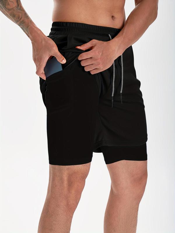 Men's Simple Plain 2 in 1 Drawstring Shorts, Casual Shorts with Towel Loop & Phone Pockets, Back To School Outfits, Summer Shorts for Outdoor Workout Gym, Shorts for Men, Summer Clothes, Going Out Outfit, Menswear