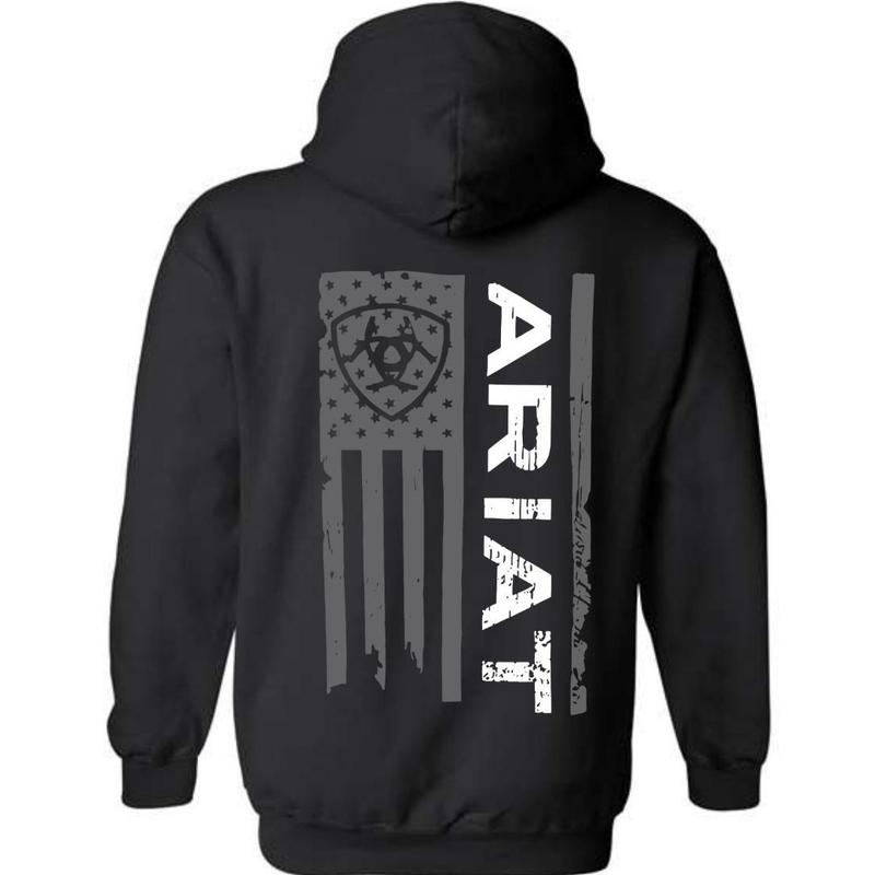 Ariat Hoodie-Sweatshirt-Tshirt - Patriotic Flag and Logo Design, Ideal for Western Lifestyle Enthusiasts, Hoodie for Men and Women, Cotton Hoodie