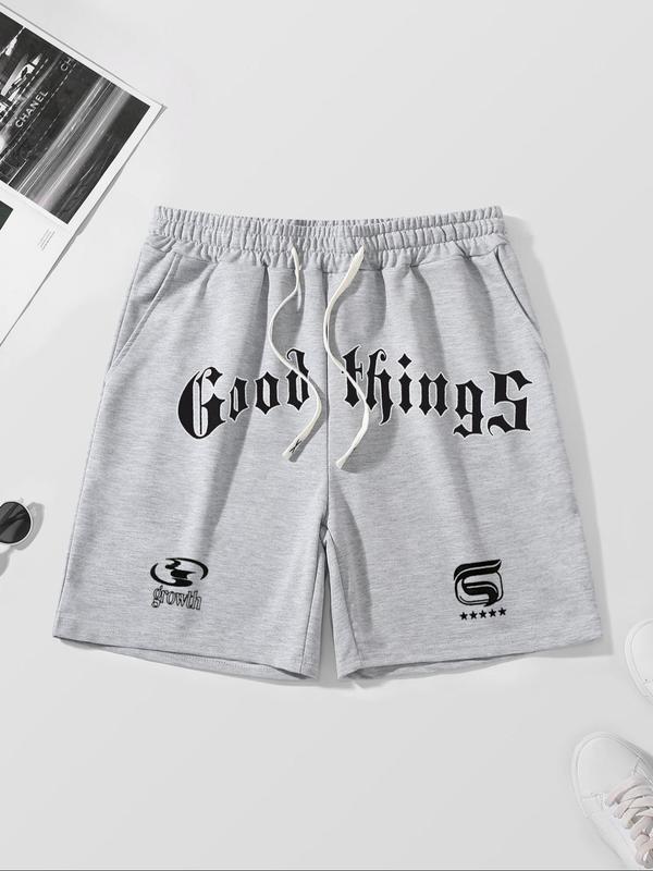 Men's Letter Print Drawstring Waist Shorts, Casual Regular Fit Pocket Track Shorts for Summer, Men's Bottoms for Daily Wear