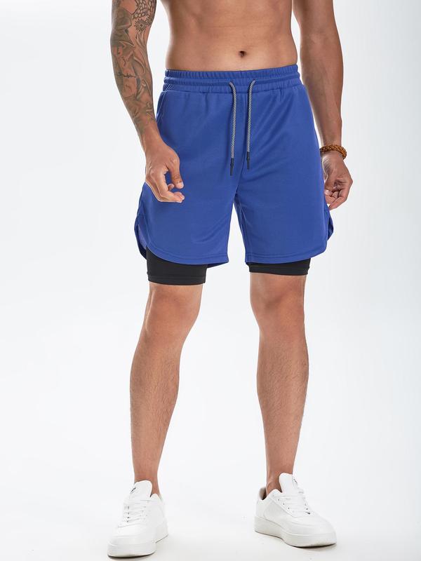 Men's Simple Plain 2 in 1 Drawstring Shorts, Casual Shorts with Towel Loop & Phone Pockets, Back To School Outfits, Summer Shorts for Outdoor Workout Gym, Shorts for Men, Summer Clothes, Going Out Outfit, Menswear