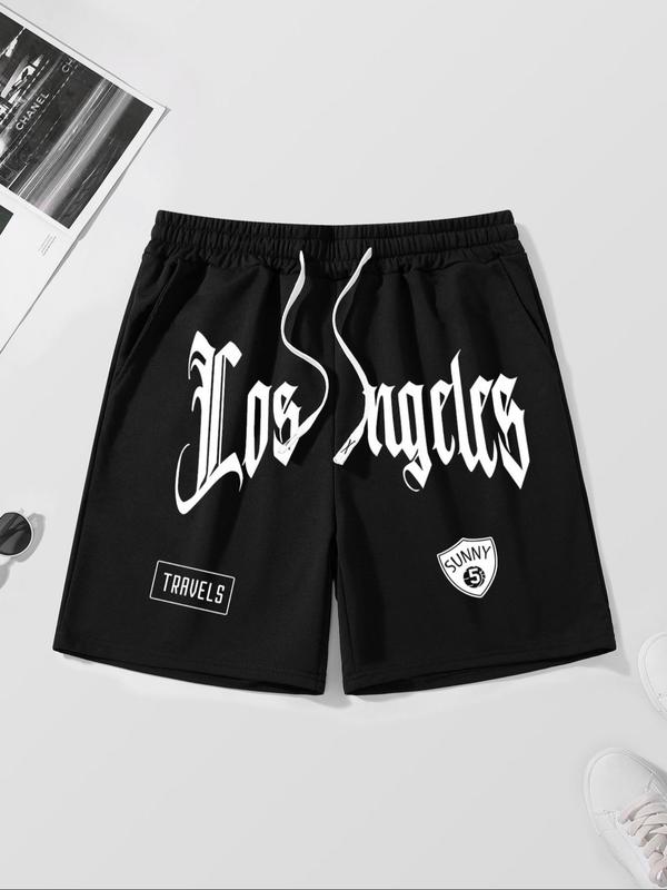 Men's Letter Print Drawstring Waist Shorts, Casual Regular Fit Pocket Track Shorts for Summer, Men's Bottoms for Daily Wear