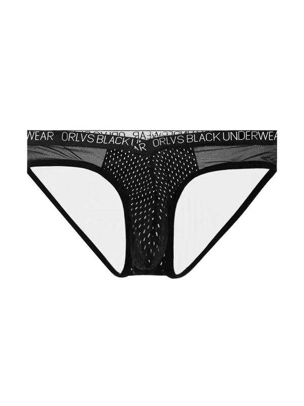 Men's Letter Tape Overlap Waist Sheer Sexy Briefs, Breathable Comfy Drop Waist Panty for Daily Wear, Fashion Men's Underwear for All Seasons