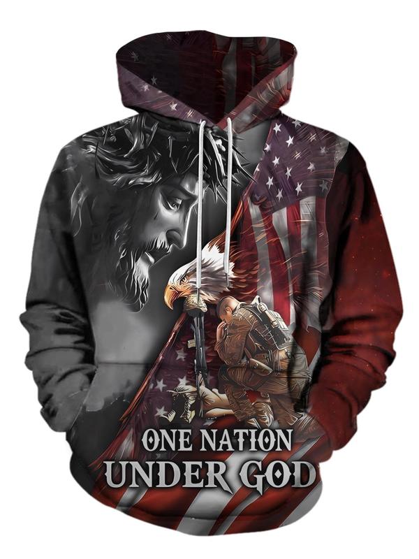 Men's All Over Print Pocket Drawstring Hoodie, Regular Fit Casual Long Sleeve Hooded Sweatshirt for Spring & Fall, Fashion Men's Clothes for Daily Wear